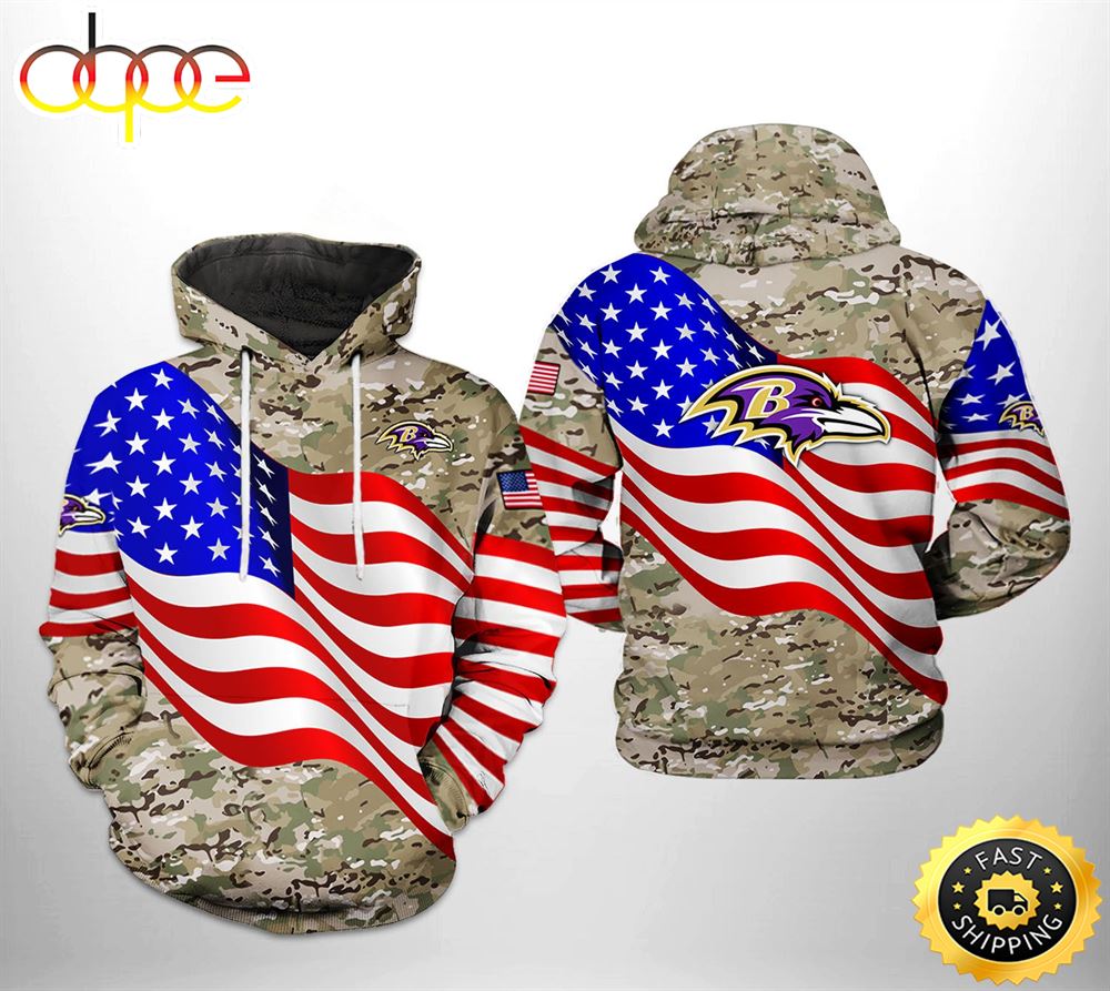 Baltimore Ravens NFL US Flag Camo Veteran Team 3D Printed HoodieZipper Hoodie