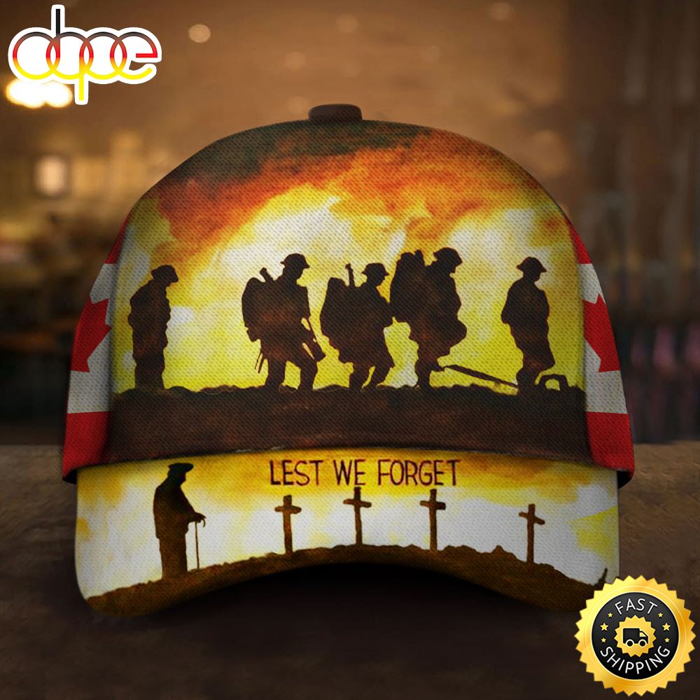Canada Veterans Lest We Forget Hat Honoring Soldiers Memorial Merch Mens Hat Classic Cap