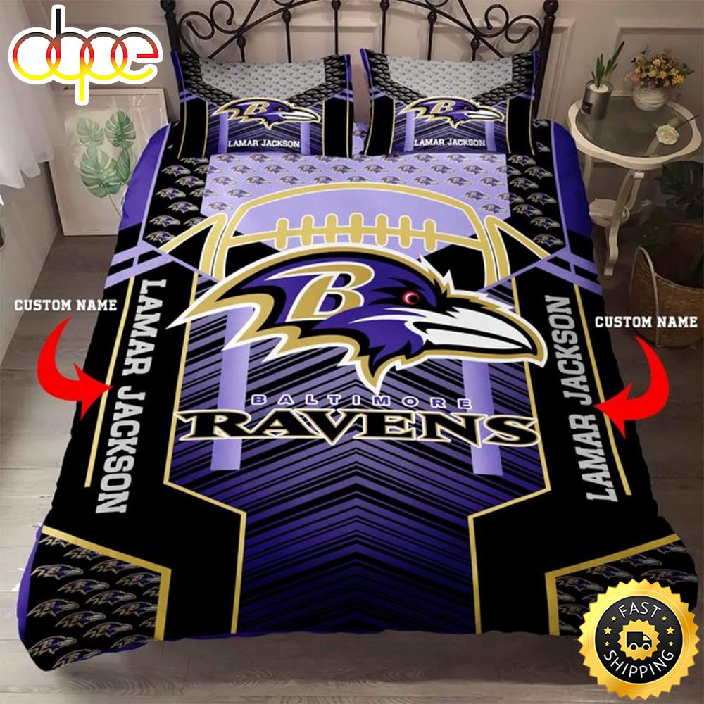NFL Baltimore Ravens Custom Name Purple Black Bedding Set