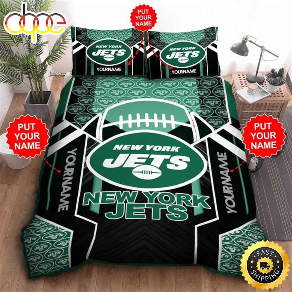 NFL New York Jets Custom Name Green Black Bedding Set
