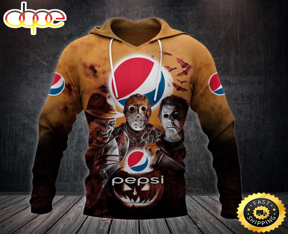Pepsi With Michael Myers and Freddy Krueger and Jason Voorhees Pumpkin Halloween 1 All Over Print Hoodie