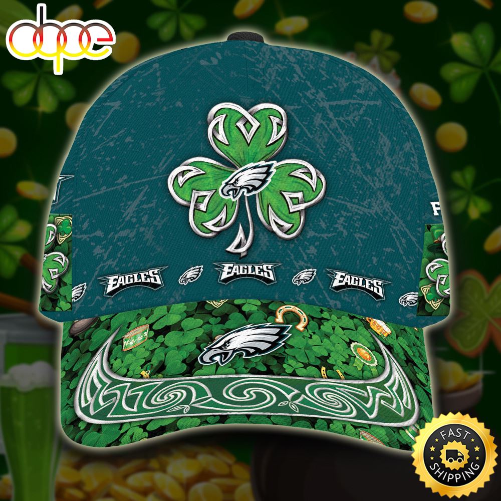 Personalized Philadelphia Eagles St Patrick Day All Over Print 3D Baseball Cap - Navy Green-TPH