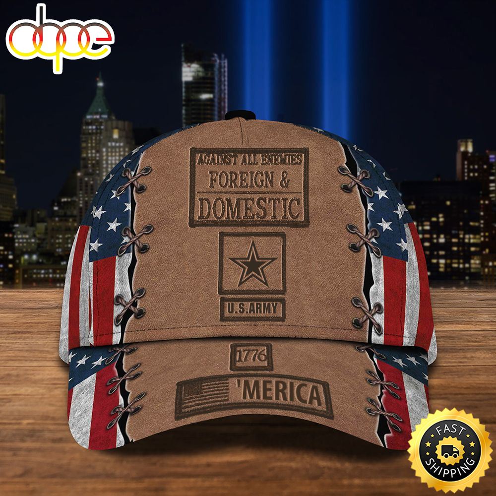 Veteran American Flag Hat Proud US Military US Army 1776 'Merica Cap Against All Enemies Foreign &amp; Domestic Army Veteran Day Gift Hat Classic Cap