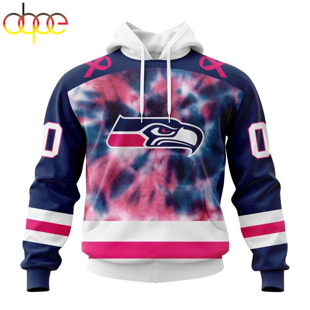 Custom Name And Number NFL Seattle Seahawks Pink Fight Breast Cancer Hoodie